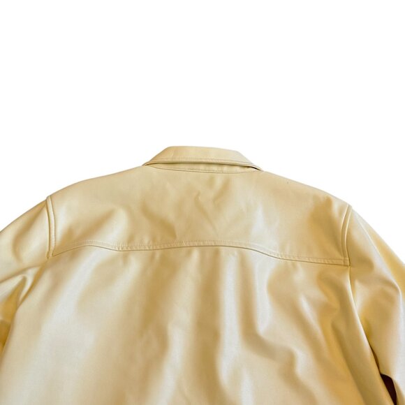 Calvin Klein Vegan Faux Leather Butter Yellow Snap Down Jacket Shacket Large - Picture 8 of 13